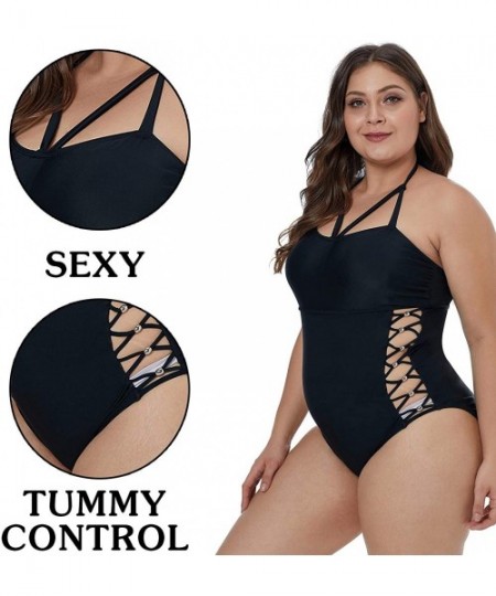 Sets Women's Plus Size Swimsuits One Piece Monokinis Swimwear Athletic Tankini - A- Hollow Black - CO18QK3CHMW