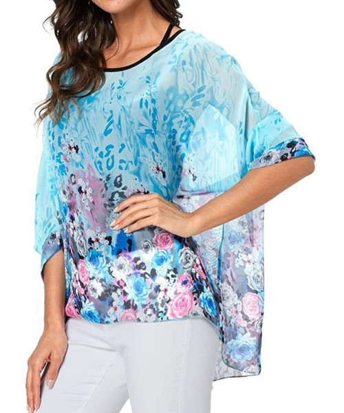 Cover-Ups Women Chiffon Blouse Floral Batwing Sleeve Beach Cover Up Loose Tunic Shirt Tops - 4345 - CP18RHOA355