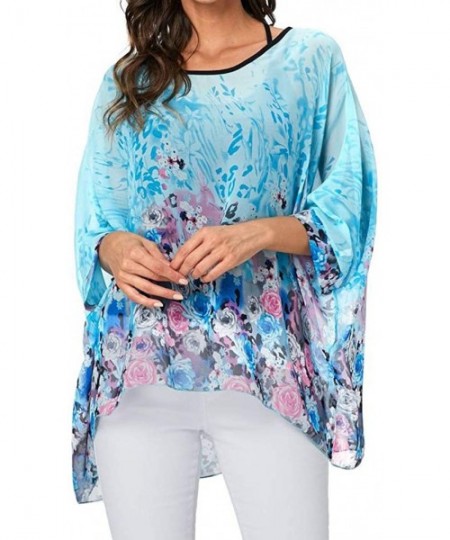 Cover-Ups Women Chiffon Blouse Floral Batwing Sleeve Beach Cover Up Loose Tunic Shirt Tops - 4345 - CP18RHOA355