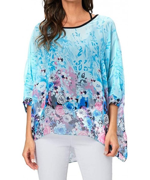 Cover-Ups Women Chiffon Blouse Floral Batwing Sleeve Beach Cover Up Loose Tunic Shirt Tops - 4345 - CP18RHOA355