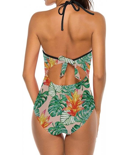 Sets Womens Classic Moderate Leg One Piece Swimsuit- Starry Constellation - Tropical Plants - CF1900WUMDS