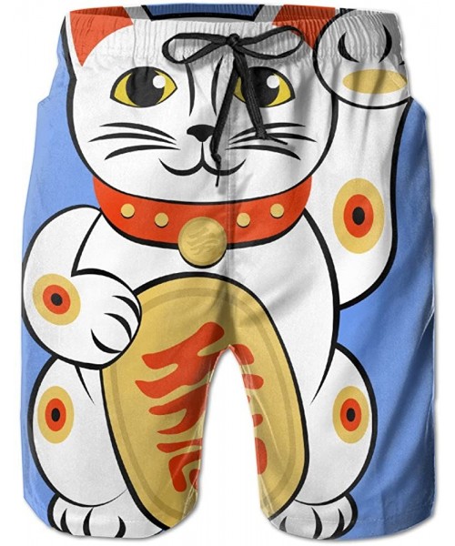 Board Shorts Men's Maneki-Neko Japanese Lucky Cat Board Shorts Swim Trunks - White - CA1820MS90G