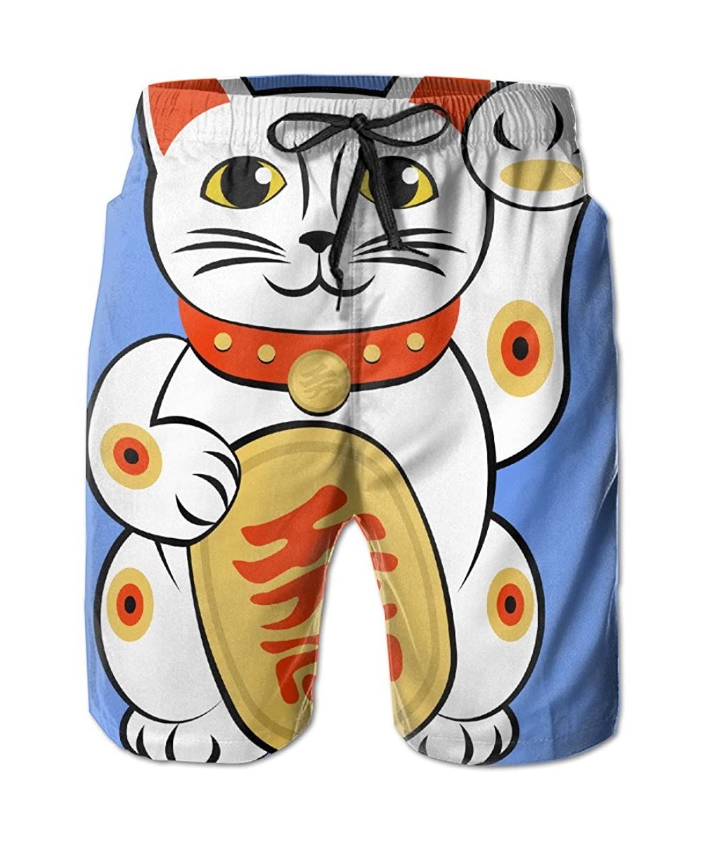 Board Shorts Men's Maneki-Neko Japanese Lucky Cat Board Shorts Swim Trunks - White - CA1820MS90G