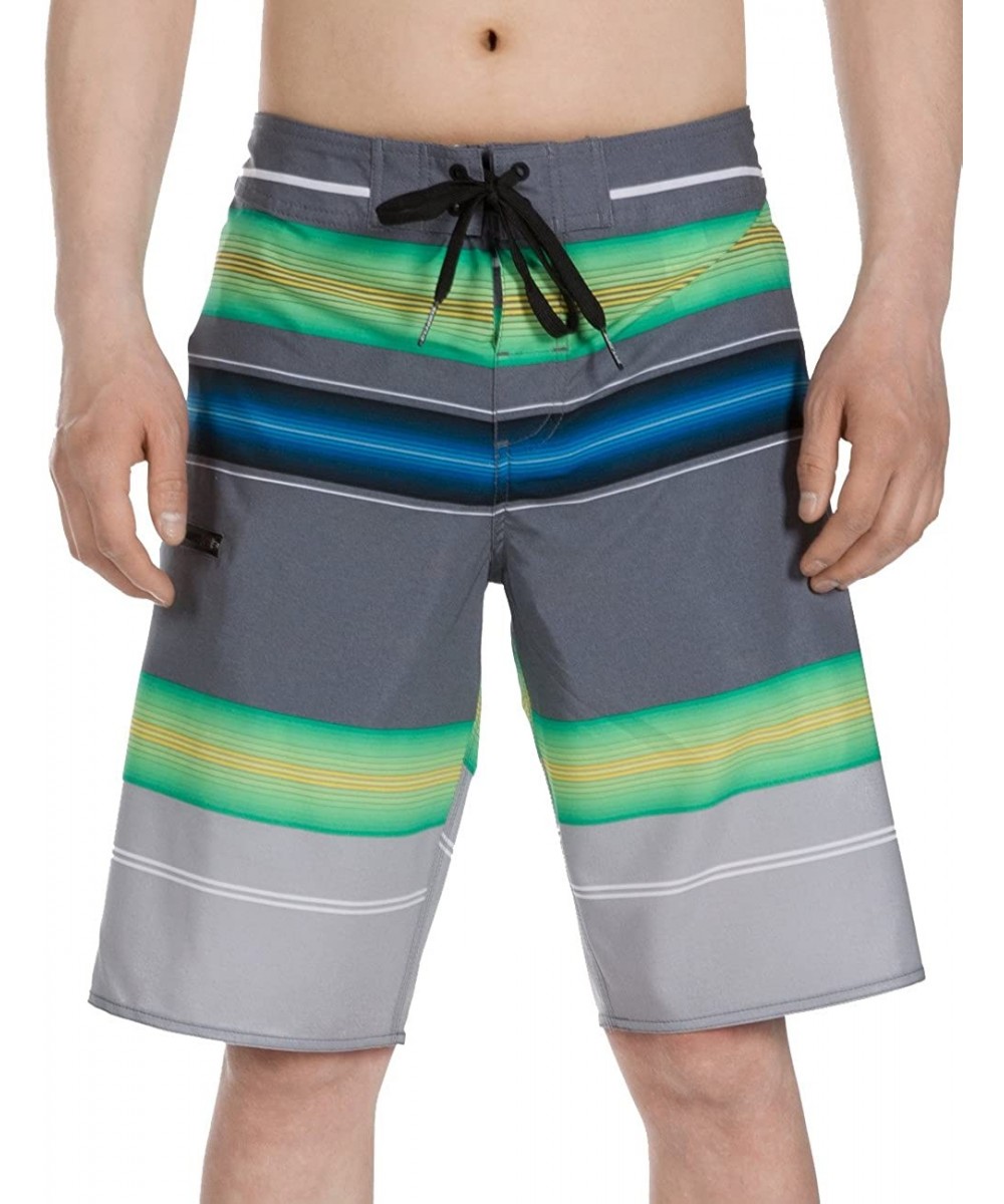 Board Shorts Men's Board Short Beach Short 4-Way Stretch Swim Short - Striped - Green - CA17YL2A5DW