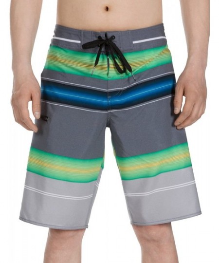 Board Shorts Men's Board Short Beach Short 4-Way Stretch Swim Short - Striped - Green - CA17YL2A5DW