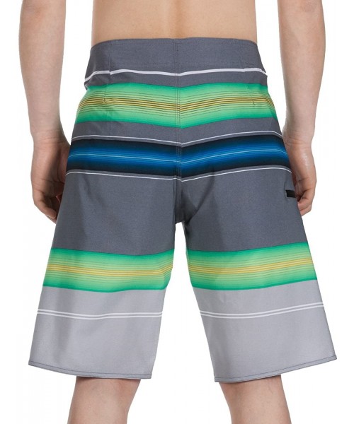 Board Shorts Men's Board Short Beach Short 4-Way Stretch Swim Short - Striped - Green - CA17YL2A5DW