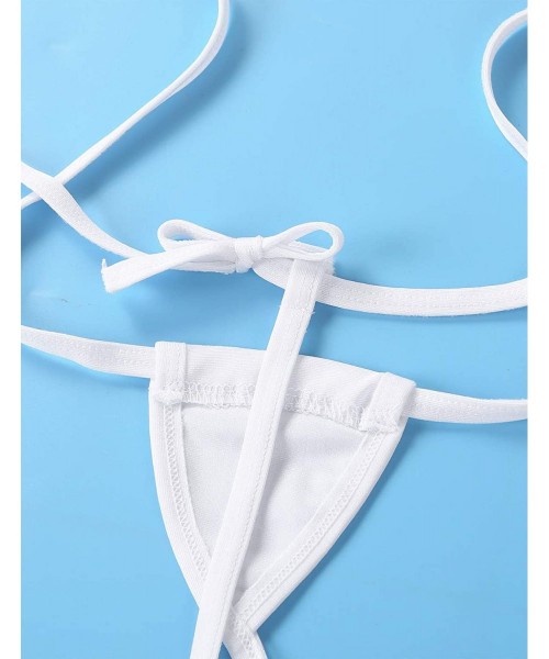 One-Pieces One-Piece Women's Micro Thongs G-String Bikini Swimwear Slingshot Monokini - White Halter Neck - CK194M6LKRW