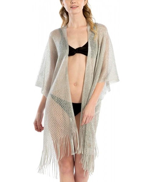 Cover-Ups Women Swimsuit Beach Cover up Fashion Half Ruffled Shawl Bikini Beachwear Bathing Suit - Metallic Shawl - Silver - ...