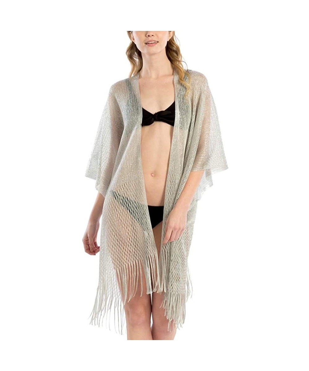 Cover-Ups Women Swimsuit Beach Cover up Fashion Half Ruffled Shawl Bikini Beachwear Bathing Suit - Metallic Shawl - Silver - ...