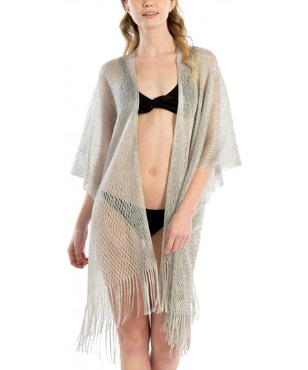 Cover-Ups Women Swimsuit Beach Cover up Fashion Half Ruffled Shawl Bikini Beachwear Bathing Suit - Metallic Shawl - Silver - ...