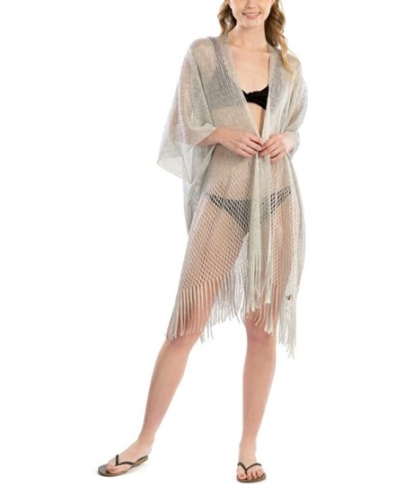 Cover-Ups Women Swimsuit Beach Cover up Fashion Half Ruffled Shawl Bikini Beachwear Bathing Suit - Metallic Shawl - Silver - ...