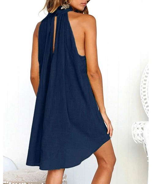 Cover-Ups Womens Halter Neck Sleeveless Beach Mini Casual Dress Solid Color Summer Short Sundresses Tunic Tank Dresses 01 Nav...