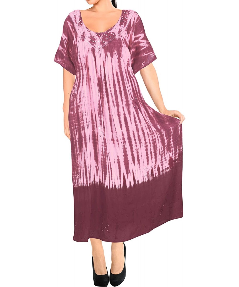 Cover-Ups Women's Maxi Beach Dress Regular Office Work Swing Dress Hand Tie Dye A - Maroon_p590 - CA195S8L80Y