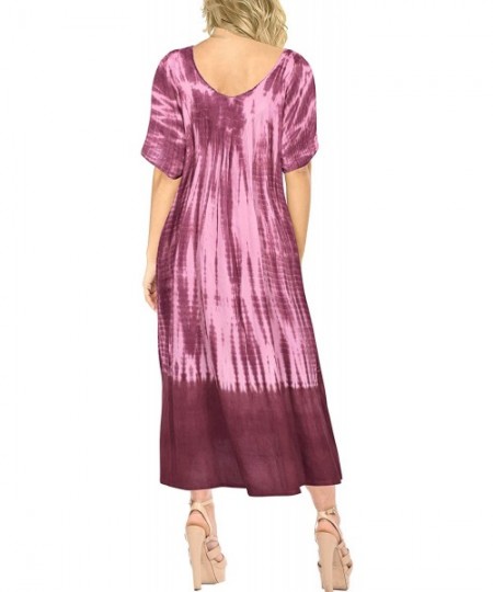 Cover-Ups Women's Maxi Beach Dress Regular Office Work Swing Dress Hand Tie Dye A - Maroon_p590 - CA195S8L80Y