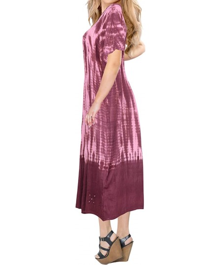 Cover-Ups Women's Maxi Beach Dress Regular Office Work Swing Dress Hand Tie Dye A - Maroon_p590 - CA195S8L80Y