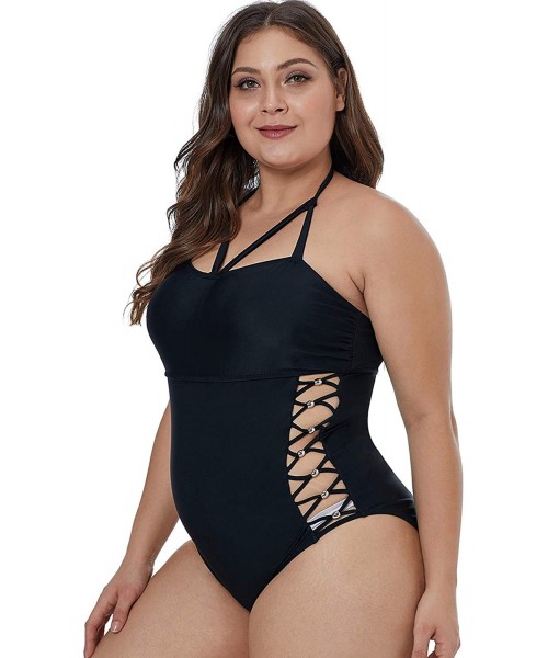 Sets Women's Plus Size Swimsuits One Piece Monokinis Swimwear Athletic Tankini - A- Hollow Black - CO18QK3CHMW