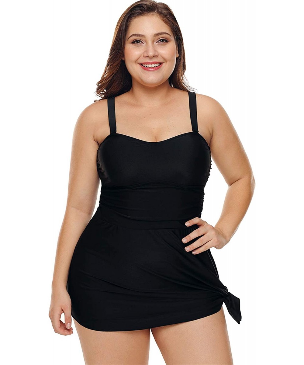 Tankinis 2 PC Sleeveless Tie Side Swimdress Padded Tankini Tank Top and Bikini Bottom Swimsuit Set - Black - CM18LTRZY03