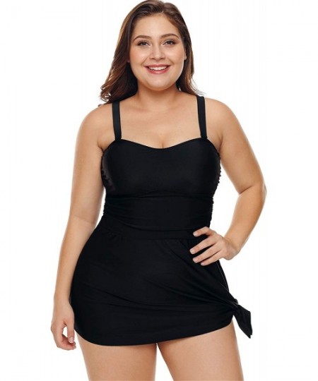 Tankinis 2 PC Sleeveless Tie Side Swimdress Padded Tankini Tank Top and Bikini Bottom Swimsuit Set - Black - CM18LTRZY03