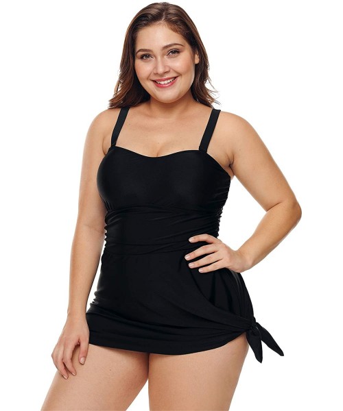 Tankinis 2 PC Sleeveless Tie Side Swimdress Padded Tankini Tank Top and Bikini Bottom Swimsuit Set - Black - CM18LTRZY03