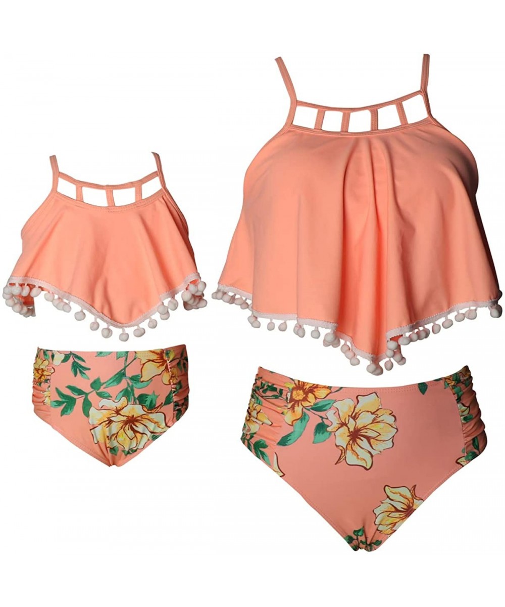 Sets Mommy and Me Ruffle Swimsuit for Women Baby Girl Halter Flounce Floral Tassel Swimwear Bathing Suit Bikini Set - Orange ...