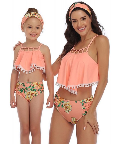 Sets Mommy and Me Ruffle Swimsuit for Women Baby Girl Halter Flounce Floral Tassel Swimwear Bathing Suit Bikini Set - Orange ...