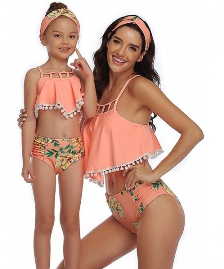 Sets Mommy and Me Ruffle Swimsuit for Women Baby Girl Halter Flounce Floral Tassel Swimwear Bathing Suit Bikini Set - Orange ...