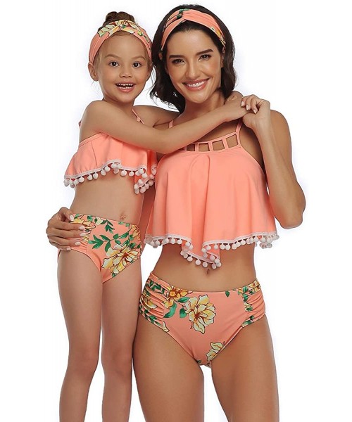 Sets Mommy and Me Ruffle Swimsuit for Women Baby Girl Halter Flounce Floral Tassel Swimwear Bathing Suit Bikini Set - Orange ...