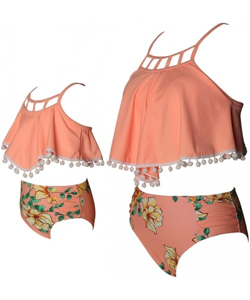 Sets Mommy and Me Ruffle Swimsuit for Women Baby Girl Halter Flounce Floral Tassel Swimwear Bathing Suit Bikini Set - Orange ...