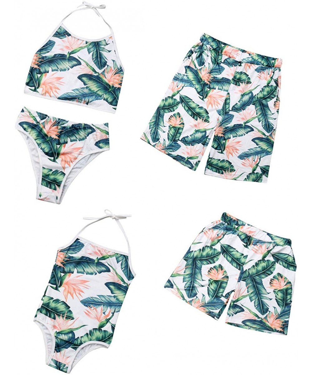 Racing Family Matching Clothing Daddy&Boy Swimsuit Mommy&Girl Leaf Cactus Floral Bathing Trunk Beachwear Bikini Monokini Gree...