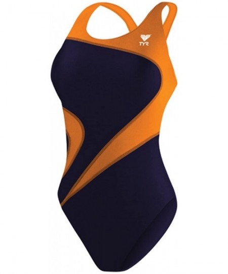 Racing Sport Women's Alliance T-Splice Maxfit Swimsuit - Navy/Orange - CG113JY0YLB