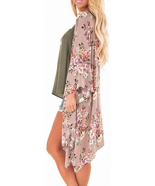 Bottoms Fashion Chiffon Shawl Print Kimono Cardigan Top Cover Up Blouse Beachwear Women - Floral Print Cardigan Khaki - CR18U...