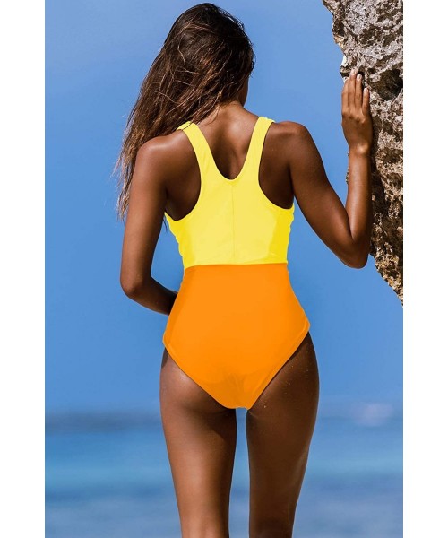 Racing Womens Athletic One Piece Swimsuits Racerback Padded Bathing Suit Sport Swimwear Color Block - Yellow One Piece - C719...