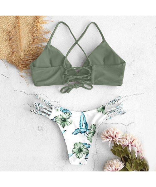 Racing Bikini for Women High Waisted Swimsuits Swimwear Two Piece Push up Padded Bra Bathing Suits Beachwear Army Green - C61...