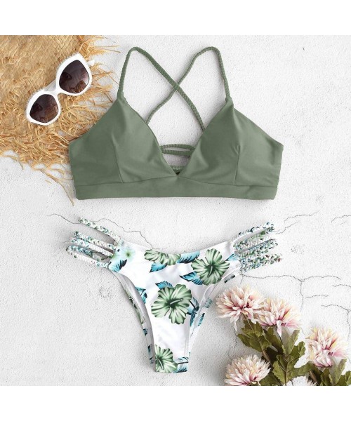 Racing Bikini for Women High Waisted Swimsuits Swimwear Two Piece Push up Padded Bra Bathing Suits Beachwear Army Green - C61...