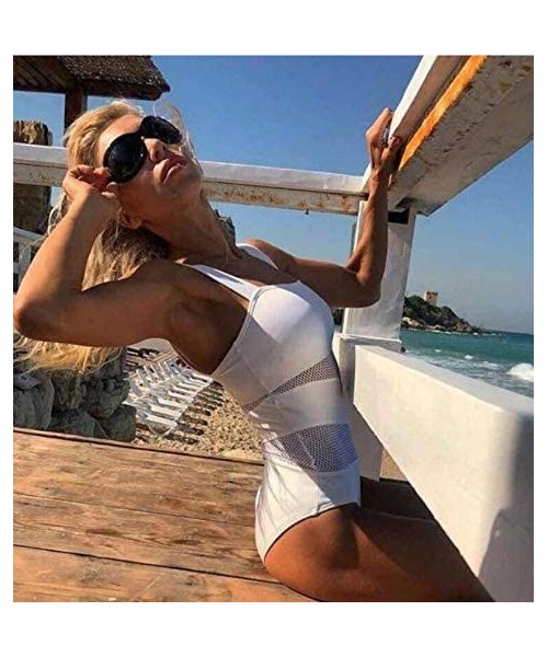 One-Pieces Women One Piece Padded Slimming Bathing Suit See Through Mesh Cut Out Swimsuit for Carmen - White - CH18W6QGCDL