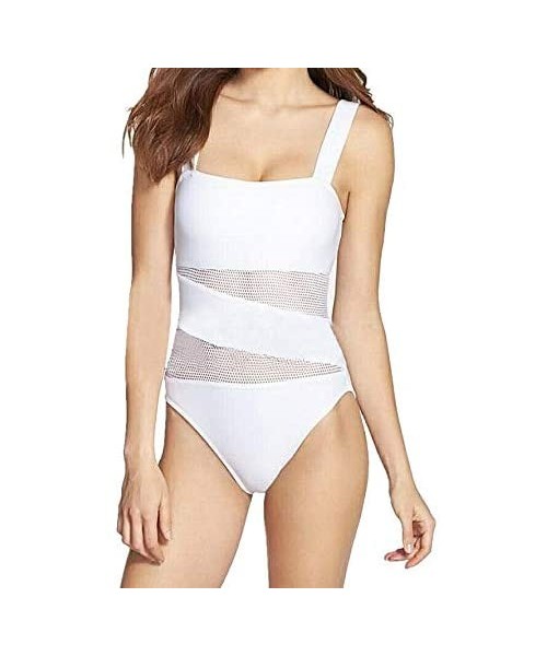 One-Pieces Women One Piece Padded Slimming Bathing Suit See Through Mesh Cut Out Swimsuit for Carmen - White - CH18W6QGCDL