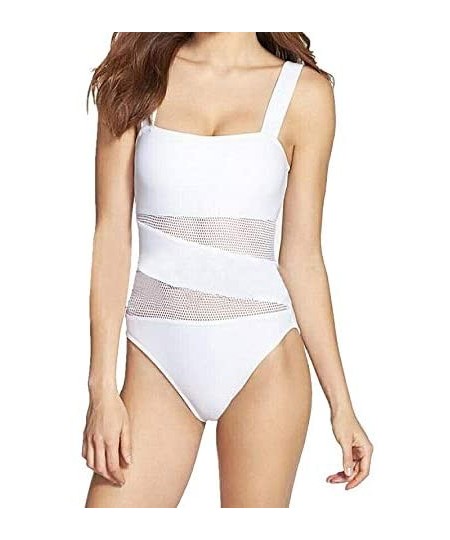 One-Pieces Women One Piece Padded Slimming Bathing Suit See Through Mesh Cut Out Swimsuit for Carmen - White - CH18W6QGCDL