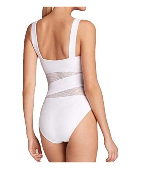 One-Pieces Women One Piece Padded Slimming Bathing Suit See Through Mesh Cut Out Swimsuit for Carmen - White - CH18W6QGCDL