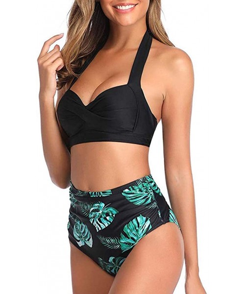 Tankinis Two Pieces Push-Up Padd Overlay Sunflower Print Bikini Stripe Bathing Suits Swimwear Beachwear Set - Gn1 - CB196ASI76S