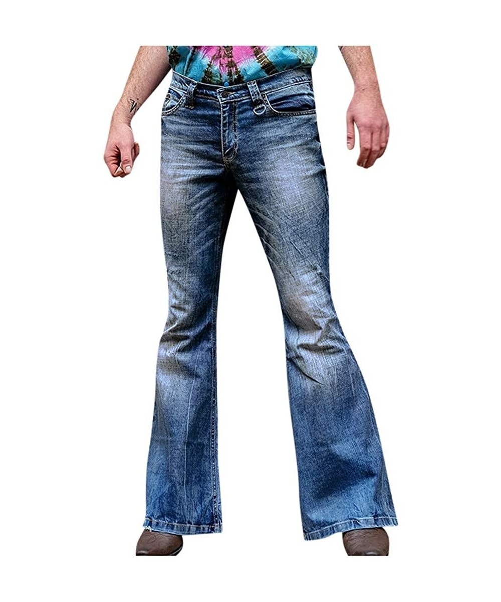 Racing Men's Bell Bottoms Jeans High Waist Strentch Bootcut Flared Jean Wide Leg Denim Pants Plus Size - Blue - C0196UOLKRO