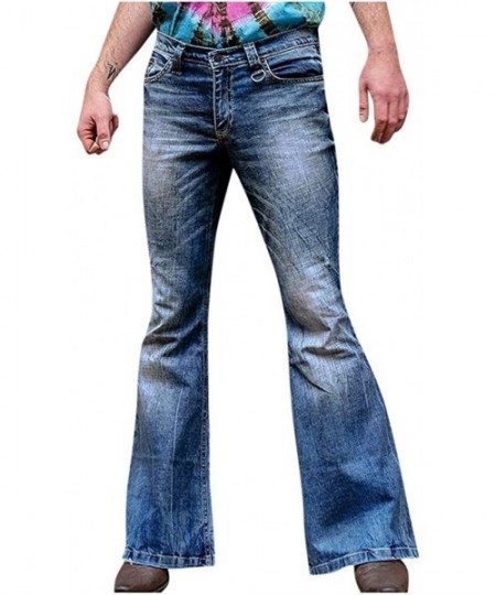 Racing Men's Bell Bottoms Jeans High Waist Strentch Bootcut Flared Jean Wide Leg Denim Pants Plus Size - Blue - C0196UOLKRO