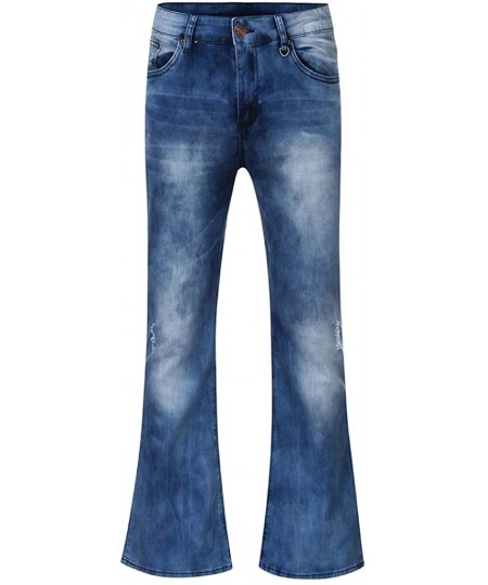 Racing Men's Bell Bottoms Jeans High Waist Strentch Bootcut Flared Jean Wide Leg Denim Pants Plus Size - Blue - C0196UOLKRO