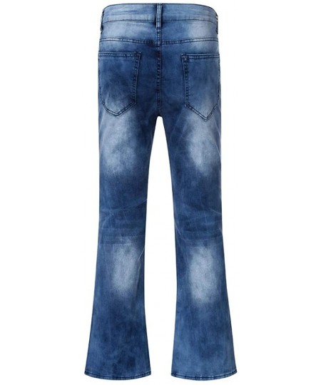 Racing Men's Bell Bottoms Jeans High Waist Strentch Bootcut Flared Jean Wide Leg Denim Pants Plus Size - Blue - C0196UOLKRO