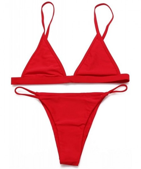 Sets Women Solid Color Bikini Set Adjustable Micro Swimsuit Triangle Tops Bathing Suit Cheeky Bottoms Low Waist Thong - 2 Red...