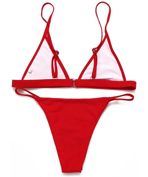 Sets Women Solid Color Bikini Set Adjustable Micro Swimsuit Triangle Tops Bathing Suit Cheeky Bottoms Low Waist Thong - 2 Red...