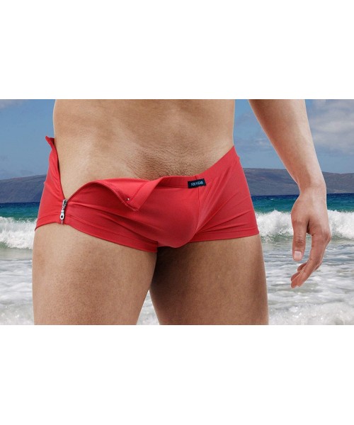 Briefs Sexy Men' Side Zip Swimsuit- Sexy Mens Swimwear - Red - C711KK6B073