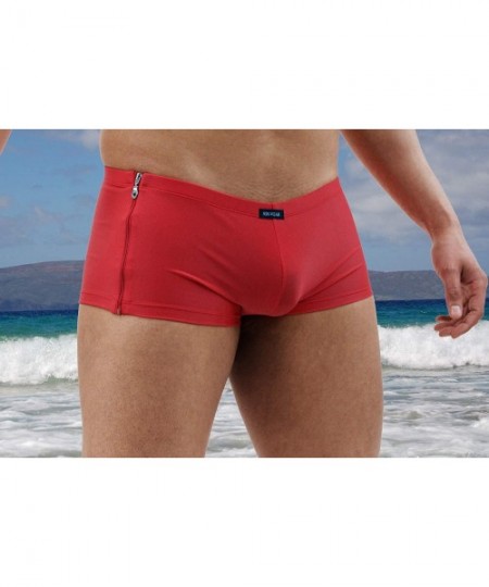 Briefs Sexy Men' Side Zip Swimsuit- Sexy Mens Swimwear - Red - C711KK6B073