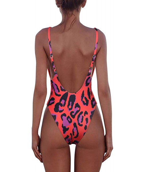 Sets Women's One Piece Tummy Control V Neck Backness Swimsuits Bathing Suit Swimwear Beachwear - 00_red Leopard - CF194RCAWSZ