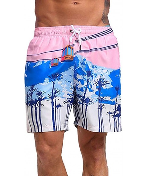 Trunks Men's Swim Drawstring Trunks Quick Dry Beach Surfing Running Swimming Shorts - Pink - CK18SOX3T9G