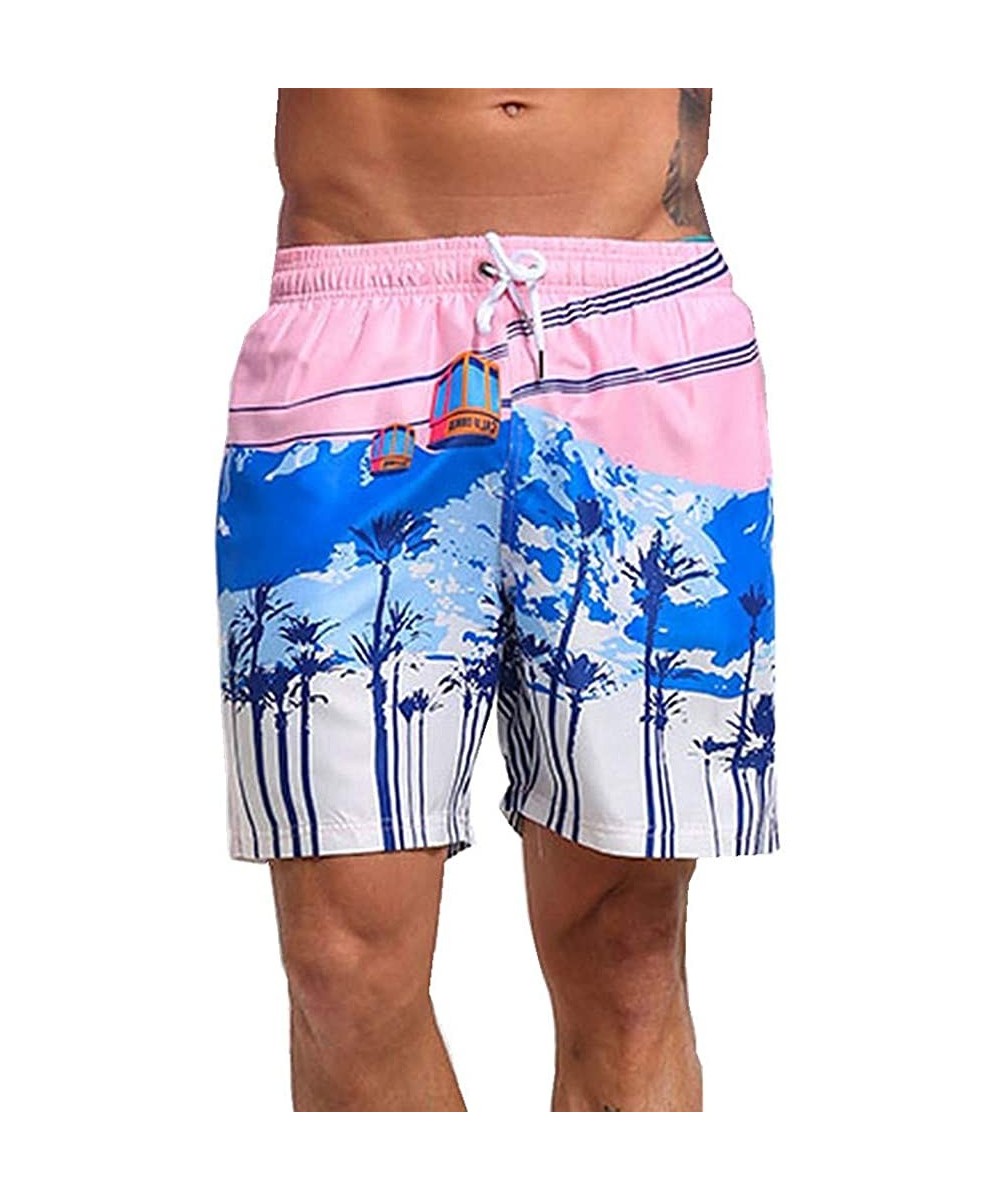 Trunks Men's Swim Drawstring Trunks Quick Dry Beach Surfing Running Swimming Shorts - Pink - CK18SOX3T9G